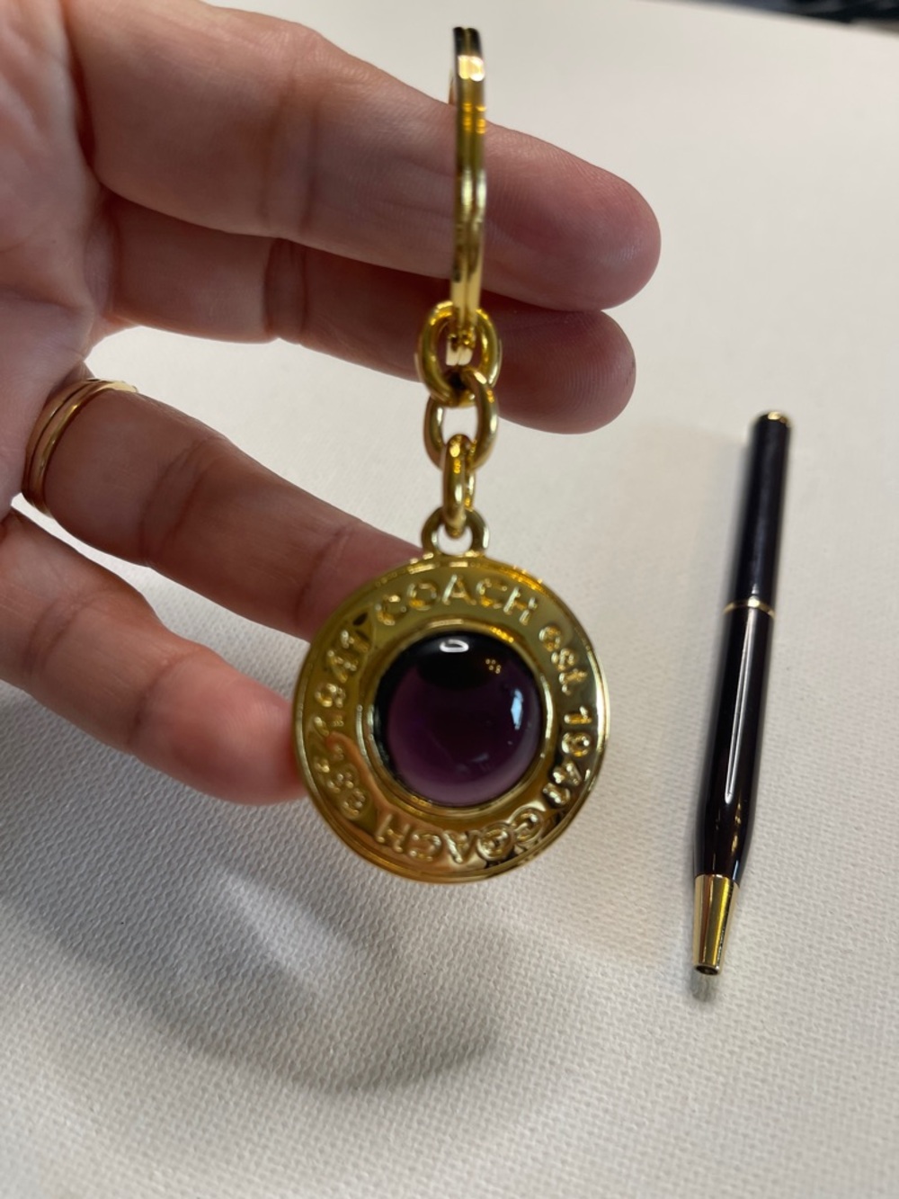 Coach Gold-tone Medallion Keychain with Purple Center and Black Coach Pen - Picture 4 of 7